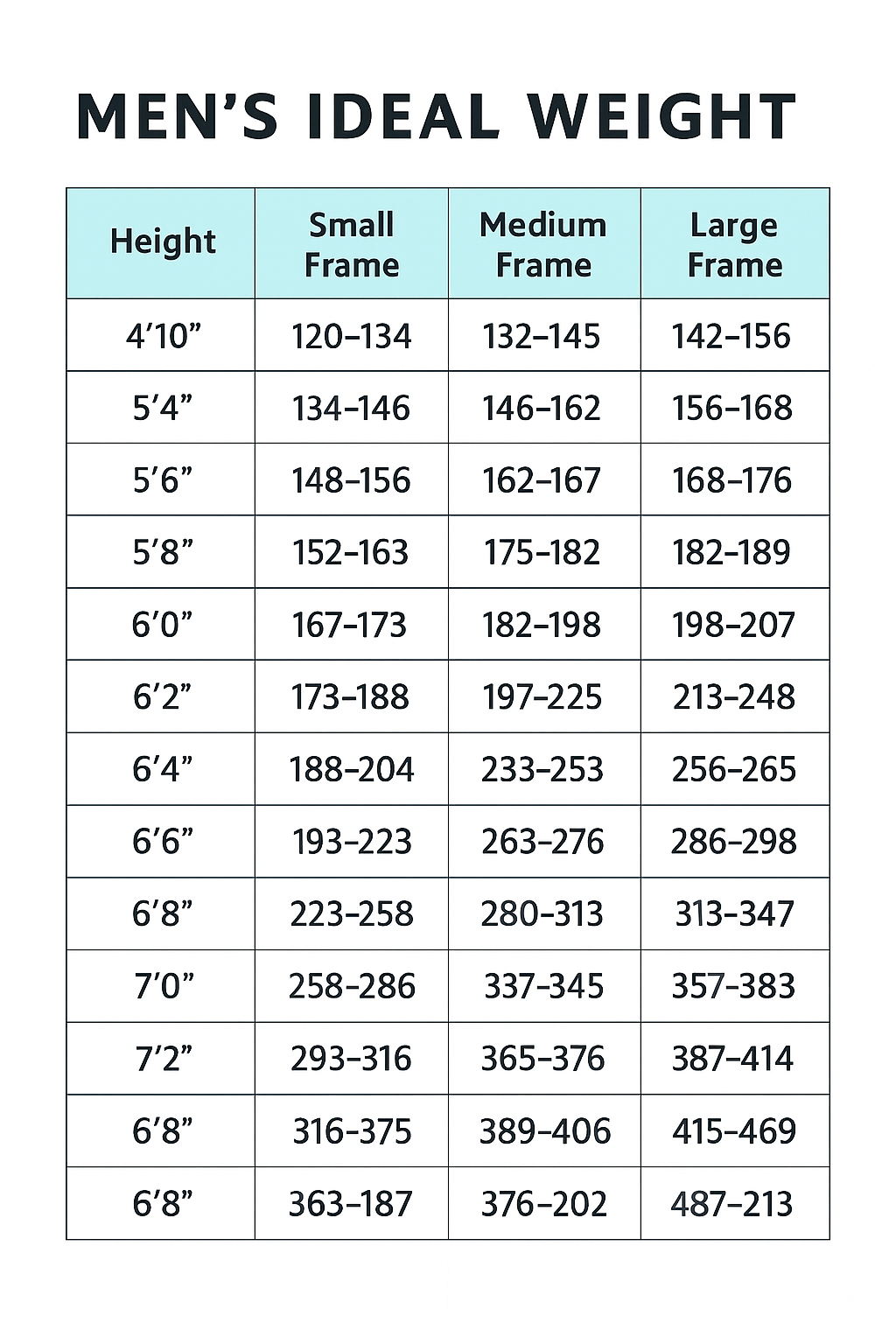 Men’s Ideal Weight Chart
